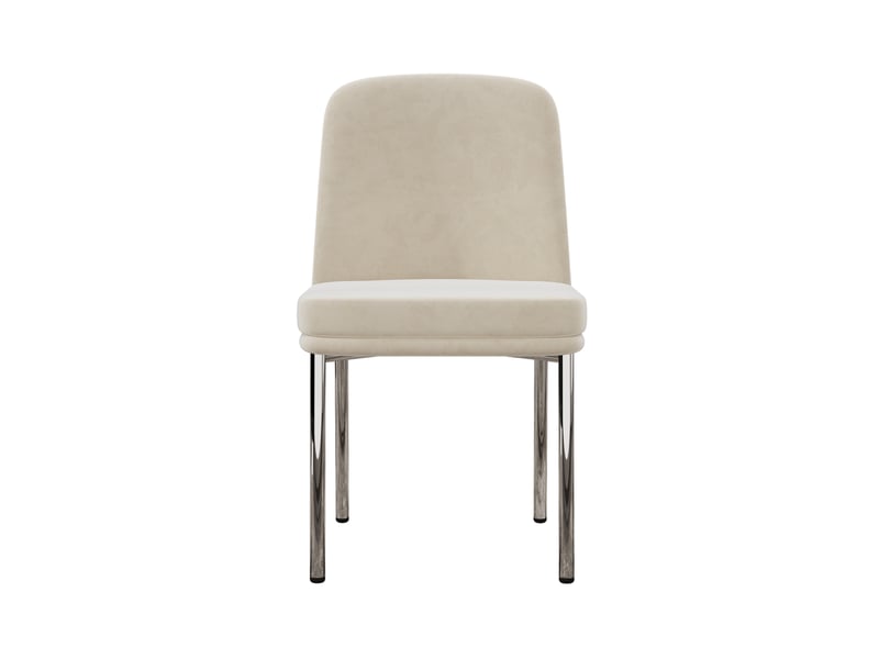  Lot de 4 chaises de salle à manger en velours beige avec pieds en métal chromé argenté  - Conforama A