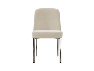 Lot de 4 chaises de salle à manger en velours beige avec pieds en métal chromé argenté