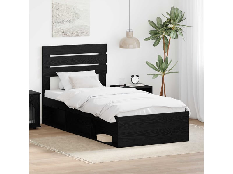 Lit simple, cadre de lit avec tête de lit noir 75 x 190 cm pin massif shl3939 - Conforama B