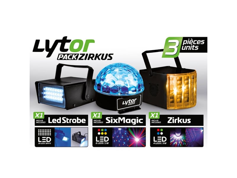  Pack zirkus lytor - 3 jeux de lumière stroboscope + dôme astro 6 leds + derby 4 leds rgbw  - Conforama B