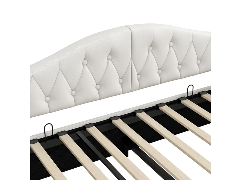  Lit banquette beige 140x200 cm, led 7 couleurs, rangement sous le couchage, revêtement en lin et dossier rembourré  - Conforama D