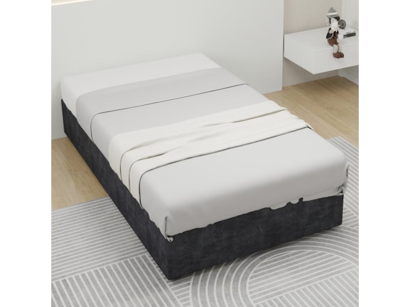  Lit coffre enfant 90x200 cm, mobilier de chambre moderne, sans tête de lit et matelas non inclus, gris  - Conforama D