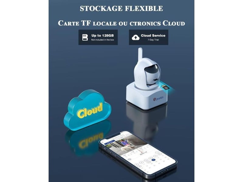  Caméra wifi dôme ptz 5mp extérieure blanche 355 90 suivi humain  - Conforama E