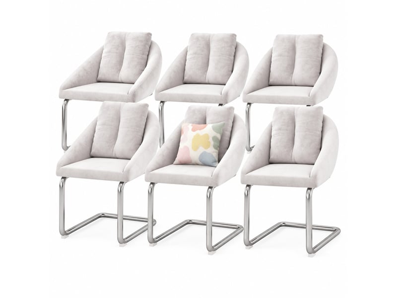  Chaise de salle à manger lot de 6 ergonomiques avec assise rembourrée en velours et structure métal beige  - Conforama A