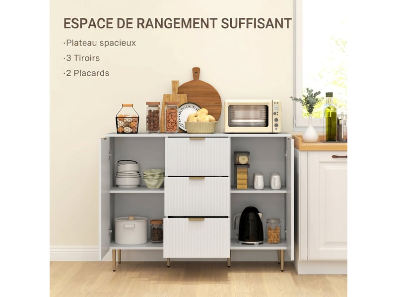  Buffet 2 portes 3 tiroirs en mdf blanc 120 x 40 x 89,5 cm  - Conforama D