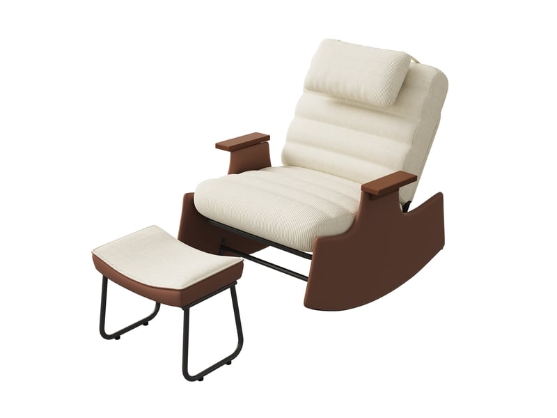  Fauteuil à bascule en velours côtelé avec repose-pieds - 81.5 x 51.5 x 81 cm-beige - chaise berçante ergonomique avec dossier réglable  - Conforama A