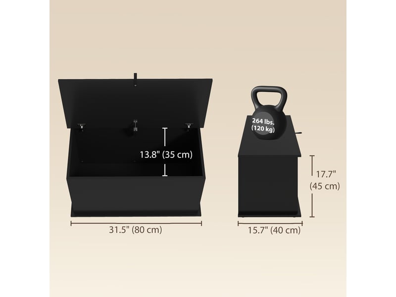  Coffre de rangement avec couvercle rabattable noir 80 x 40 x 45 cm  - Conforama D