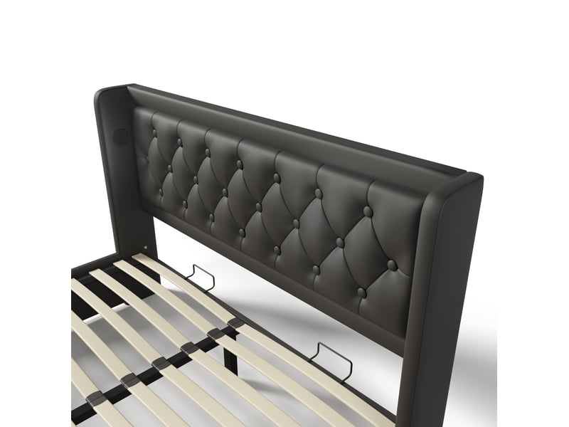  Lit coffre 160x200 cm, usb type-c et led 3 côtés, pu, noir sans matelas  - Conforama D