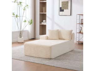 Méridienne modulable en tissu chenille beige, canapé salon avec fonction chaise longue et design moderne