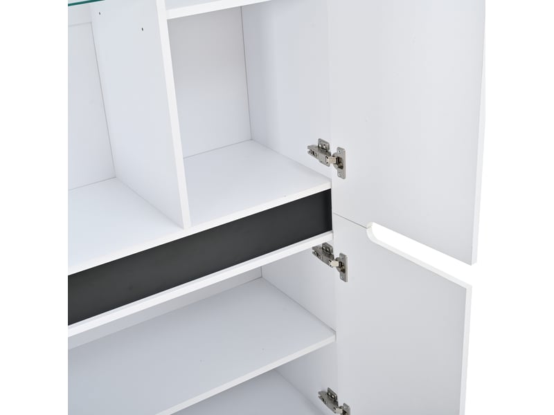  Vitrine led blanche en mdf 80 × 35 × 180 cm, 4 portes à fermeture douce et étagères en verre réglables  - Conforama E