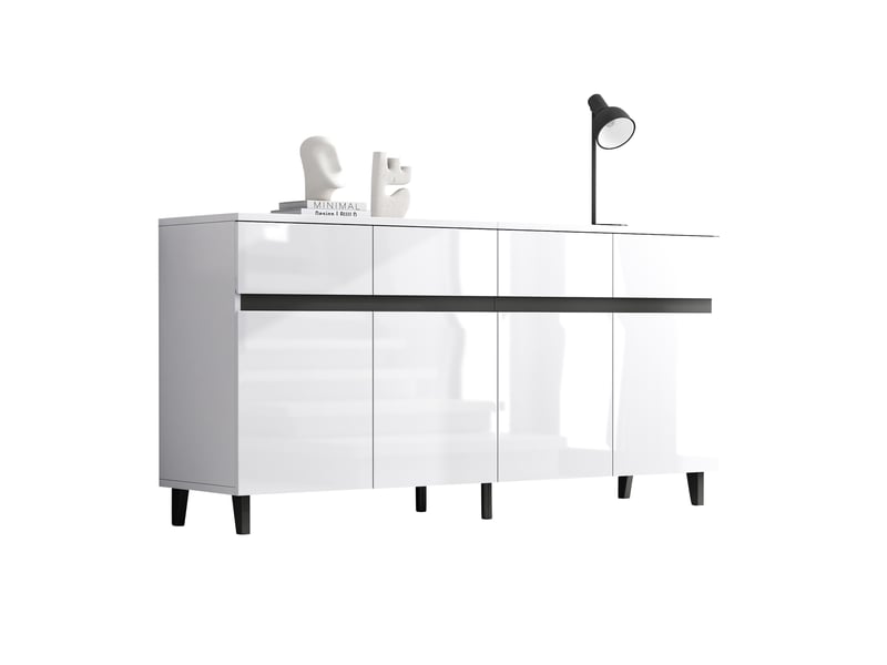  Buffet avec 2 portes, 4 tiroirs et étagères réglables pour salle à manger 160×40×68 cm blanc  - Conforama A