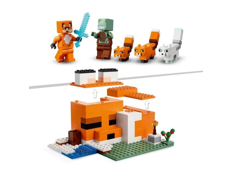  21178 minecraft le refuge du renard, jouet de construction maison, enfants des 8 ans, set avec figurines zombie, animaux  - Conforama D