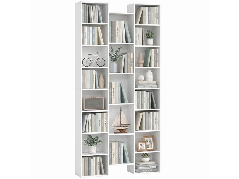  Bibliothèque, étagère à livres, étagère de rangement, 21 compartiments et 10 étagères réglables, 89,5x23,5x181cm, blanc  - Conforama A