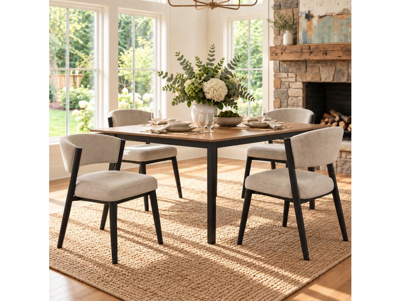  Lot de 6 chaises de salle à manger en tissu chenille taupe, pieds en métal noir  - Conforama W