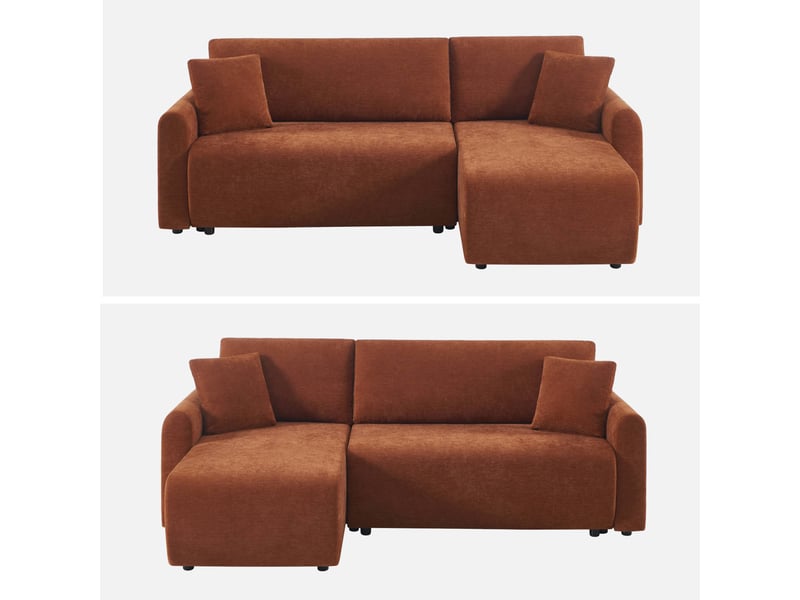  Canapé d'angle réversible. Convertible. 3 places tissu avec coffre terracotta - berlin  - Conforama B