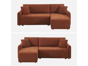 Canapé d'angle réversible convertible 3 places Tissu rouge avec coffre de rangement