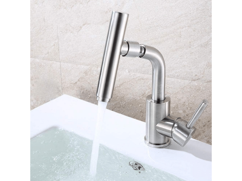  Robinet de lavabo de salle de bain pivotant créatif en acier inoxydable, petit robinet mitigeur de lavabo en acier inoxydable monté sur comptoir  - Conforama D