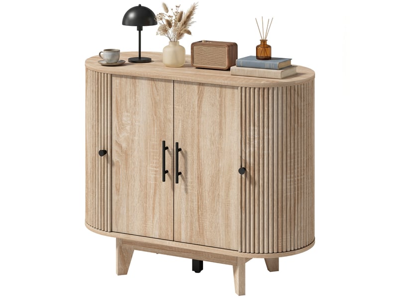  Buffet salon, meuble de rangement ovale avec 4 portes et étagères réglables, 90 x 40 x 76 cm, chêne  - Conforama B