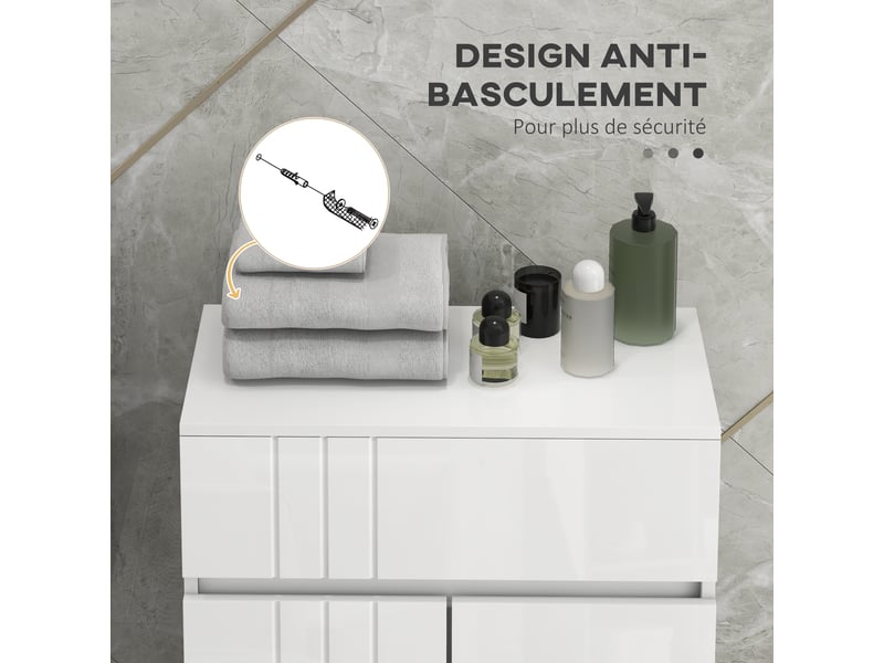  Meuble de rangement pour salle de bain sur pied placard 2 portes 1 tiroir, blanc laqué, étagère régable  - Conforama W