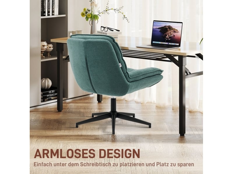 Chaise de bureau sans accoudoirs vert foncé, hauteur réglable et pivotante, idéale pour s'asseoir en tailleur  - Conforama E