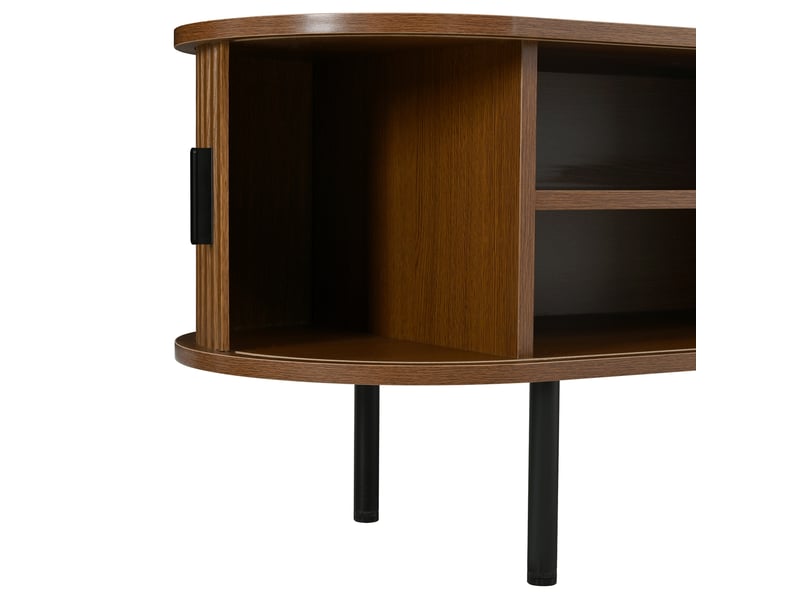  Meuble tv rectangulaire avec portes coulissantes et 2 niches ouvertes, mdf, pieds en métal, style moderne  - Conforama E