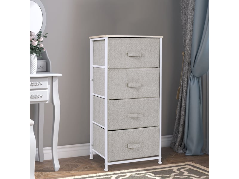  Commode en tissu, 4 tiroirs, dimensions : 45 x 30 x 92 cm (l x l x h), structure en métal  - Conforama D