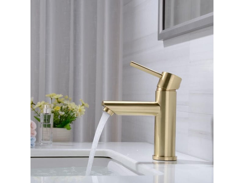  Mitigeur lavabo monocommande inox or brossé eau chaude et froide salle de bain PB389370 - Conforama C