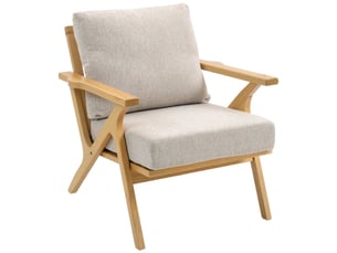 Fauteuil salon, fauteuil scandinave en tissu effet lin, coussins rembourrée et pieds en bois d'hévéa, 76x87x88cm, beige