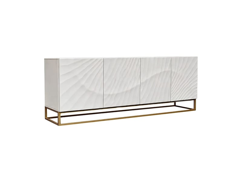  Buffet silva 177 cm en bois massif de manguier blanc sculpté – 4 portes et piètement doré  - Conforama A
