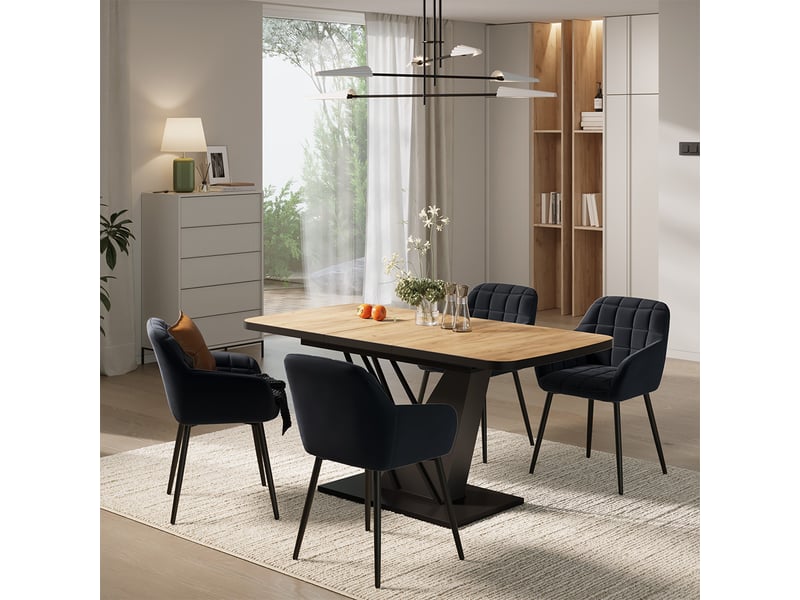  Vicco ensemble de table à manger, chêne de force dorénoir, 120x80cm avec 4 chaises de salle à manger  - Conforama C