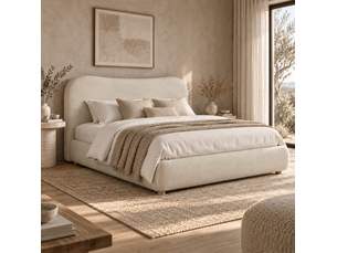Lit coffre 2 places 160x200 cm en tissu beige avec tête de lit rembourrée et sommier, rangement hydraulique, sans matelas
