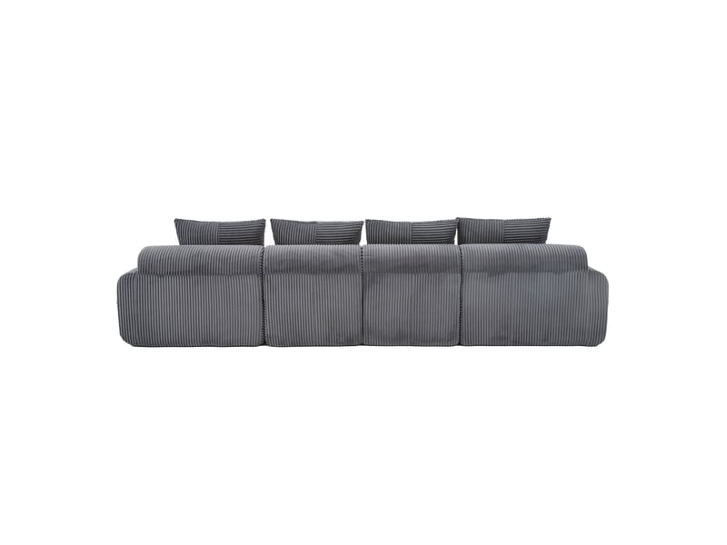  Canapé modulaire 4 places en velours côtelé avec 2 poufs, porte-gobelets, gris foncé  - Conforama E