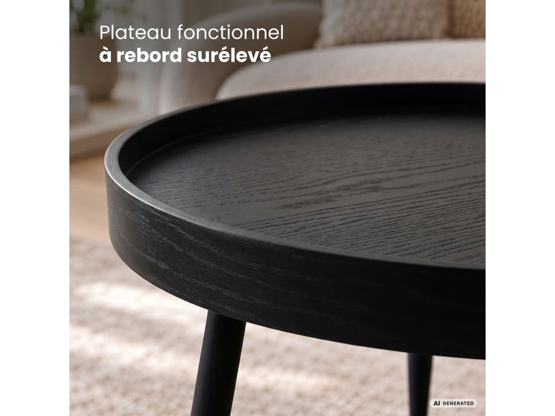 Table basse picco noire 40 cm ronde avec plateau à rebord pieds noirs style industriel 40x40x40 cm PICCO - Conforama D