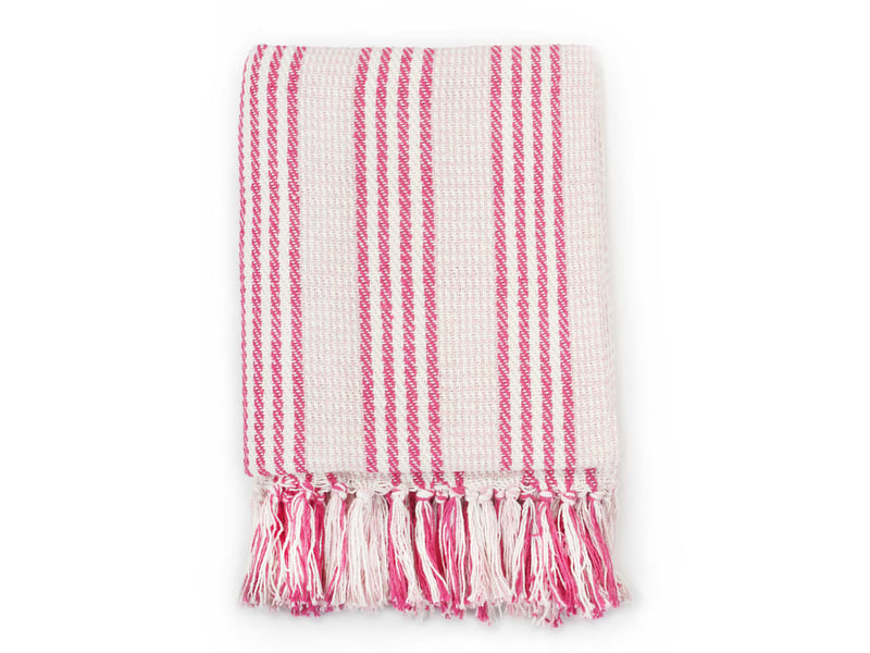  Couverture coton à rayures 220x250 cm rose et blanc  - Conforama A