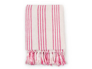 Couverture coton à rayures 220x250 cm rose et blanc