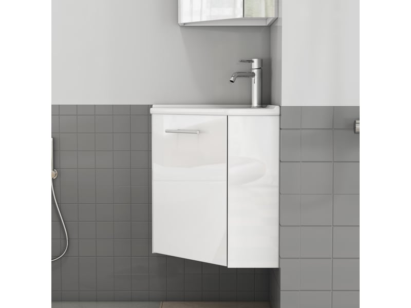  Meuble lave-mains d’angle gain de place avec vasque céramique 39,8 x 24,8 x 40 cm prémonté  - Conforama W