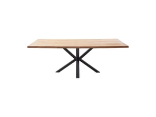 Table à manger avec bord irrégulier coloris chêne massif naturel et pieds en métal forme croisée - longueur 200 x profondeur 100 x hauteur 76 cm