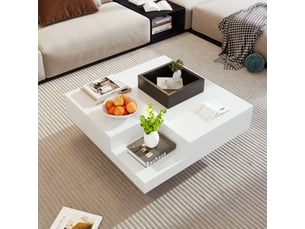 Table basse avec boîte de rangement amovible et led, finition brillante, pour salon, en panneaux de particules, 72 × 72 × 30 cm - uvrion