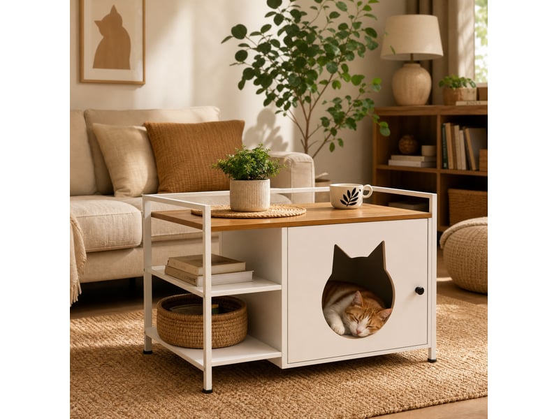  Table basse 76x54x59 cm avec rangement en mdf et métal couleur blanc et chêne clair  - Conforama B