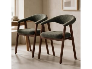 Lot de 2 chaises en bois foncé et tissu boucle vert kaki barbara