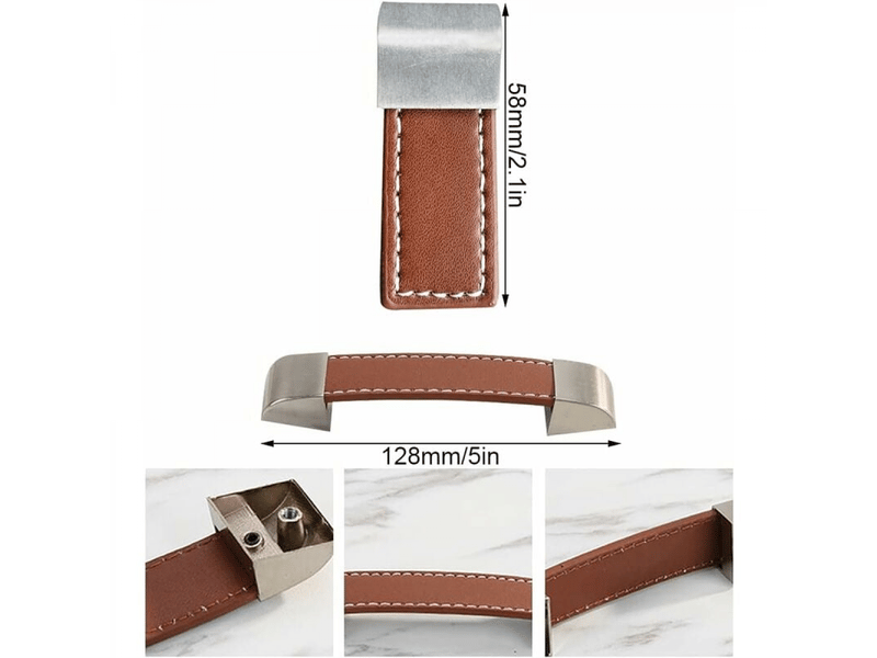  Jeu de 8 (58mm, 128mm) poignées de meubles en cuir, poignées de porte en cuir, poignées de meubles en cuir, poignées d'armoire en cuir  - Conforama B