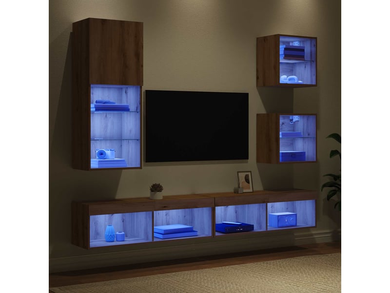  Meuble tv - unités murales tv avec led 5 pcs chêne artisanal  - Conforama E