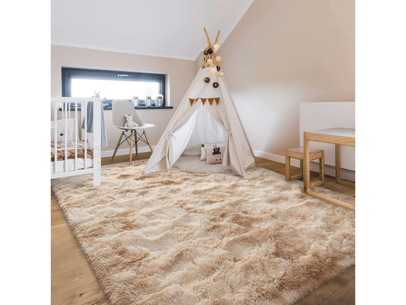  Tapis de salon beige, à poils longs, doux, en laine de soie antidérapante, mesurant 120 x 200 cm  - Conforama E