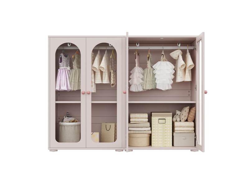  Armoire 2 portes avec barre de penderie et étagères réglables 160x50x120 cm baby rose cravdom  - Conforama A
