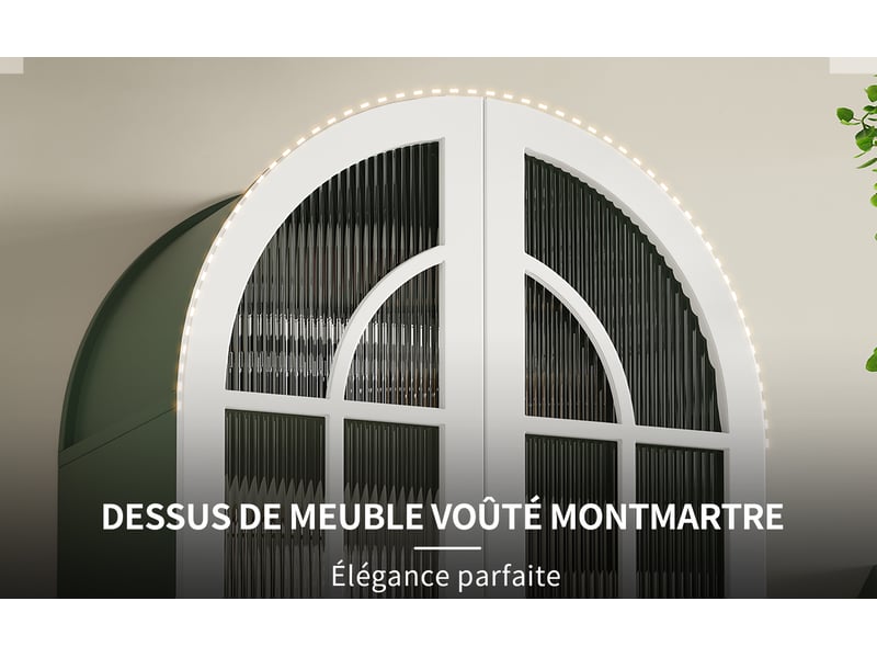  Lot de 2 vitrines cintrées, coloris vert foncé et blanc, 76 × 38,5 × 165 cm chacun, mdf, métal et verre, 3 niveaux  - Conforama D