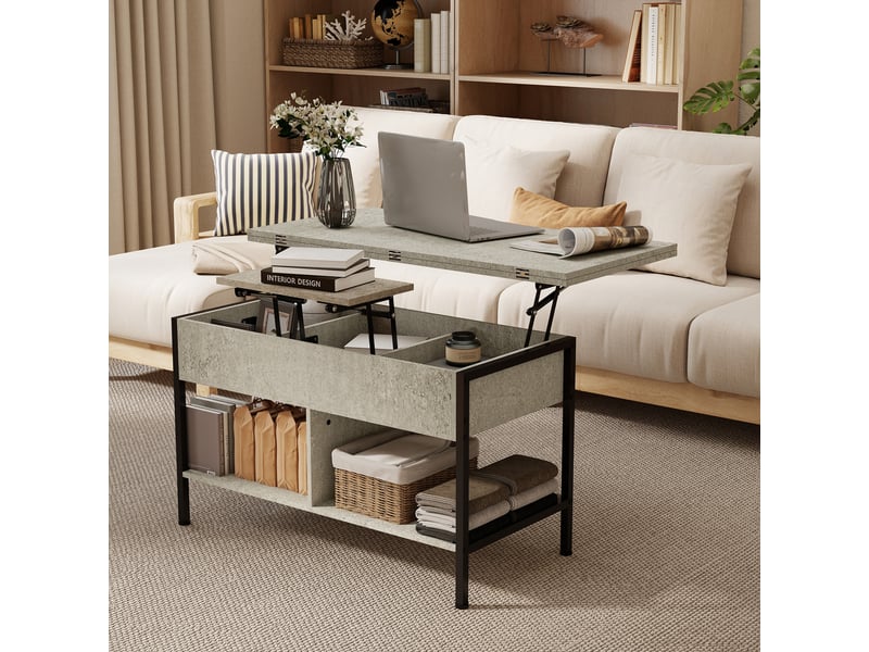  Table basse relevable - étagère - plateau relevable - métal noir gris  - Conforama B