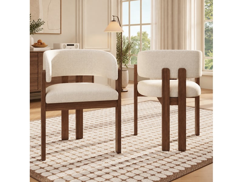Lot de 2 chaises de salle à manger 60x51x80 cm bouclé noyer et beige - Conforama D