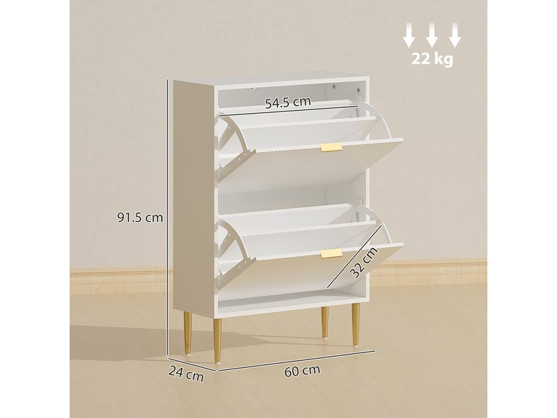  Étagère à chaussures étroite pour 12 paires de chaussures, avec 2 tiroirs à rabat et étagères réglables, 60 x 24 x 91,5 cm, blanche  - Conforama D