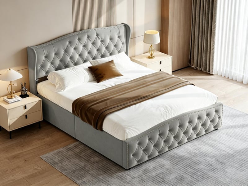  Lit coffre 160x200 cm ezssw, coloris gris  - Conforama B