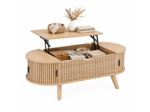 Table basse ovale 110x50x53.5 cm en mdf avec rangement, coloris naturel